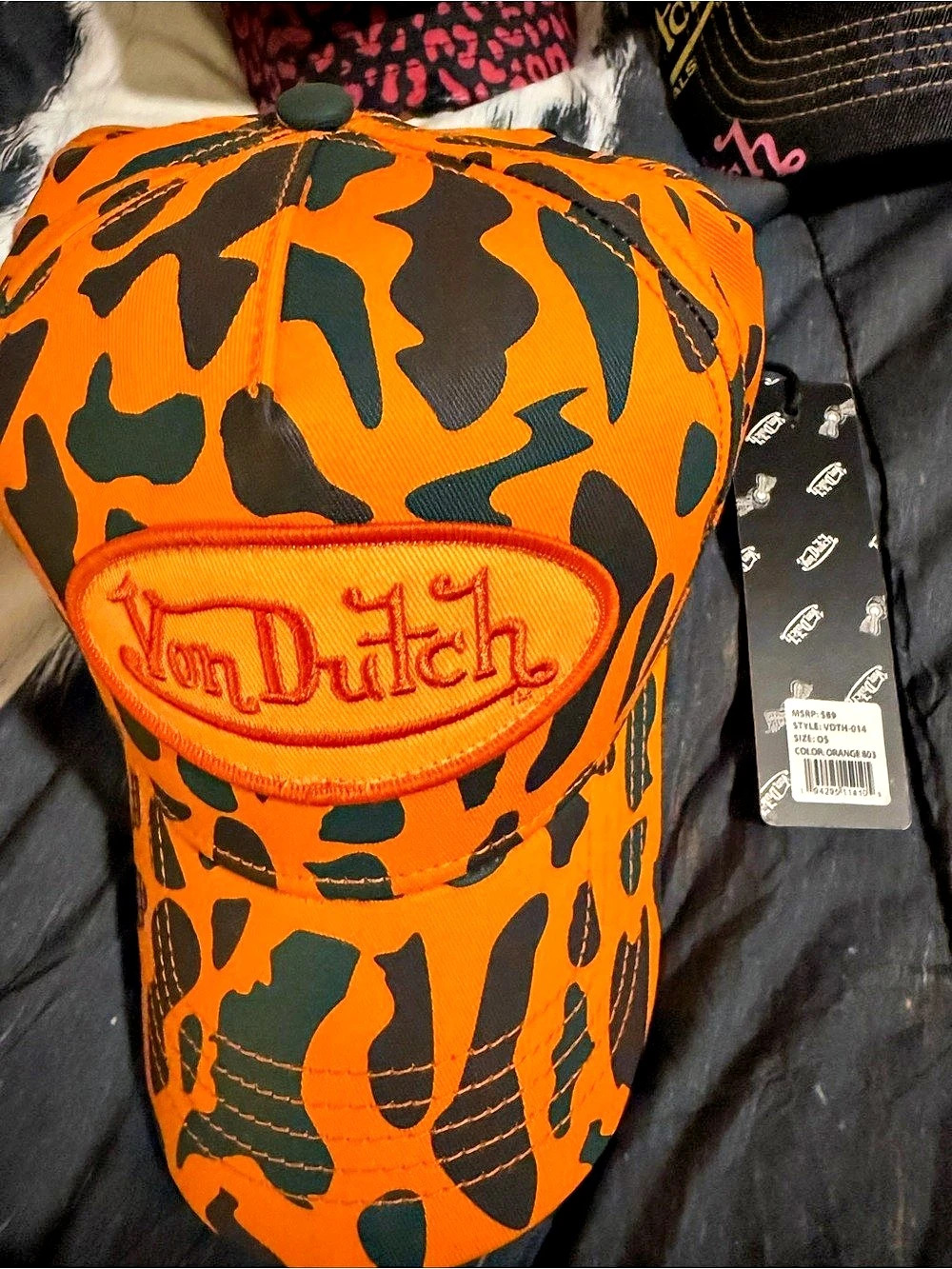 Von Dutch Orange Camo Trucker Hat Orange & Black NWT